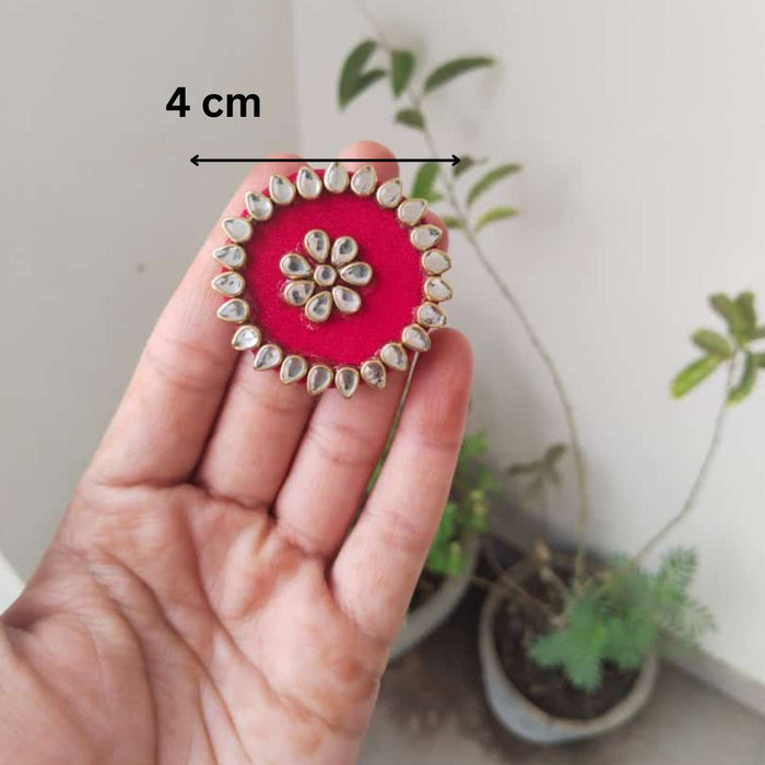 Red Kundan Finger Adjustable Ring