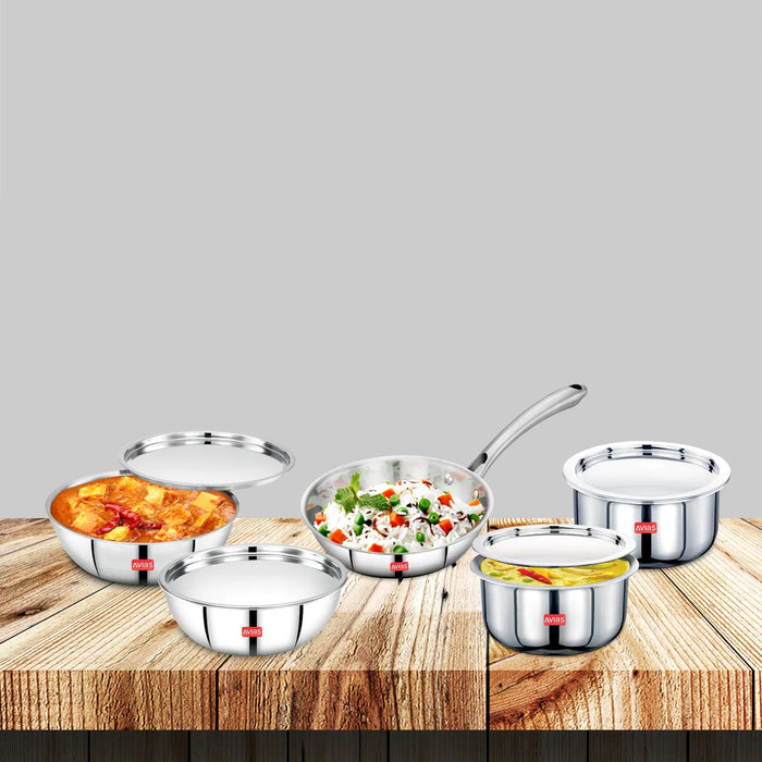 Triply Combo of  3 - Riara (Frypan 22Cm + Talsa 20Cm & 22Cm + Tope 14Cm & 16Cm) | Stainless Steel | 3 Layered Body | Induction Friendly