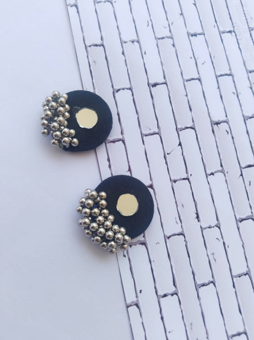 Tiny Dark Blue And Silver Round Studs Earrings For Girls