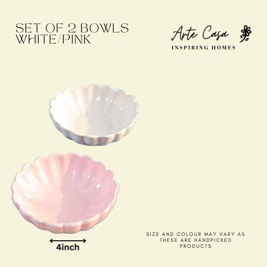 Dessert Bowl set of 2- White and pink