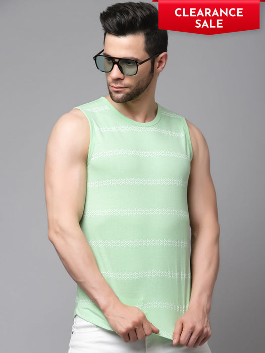 Mint Green Printed Cotton Sleeveless Vest T-Shirt