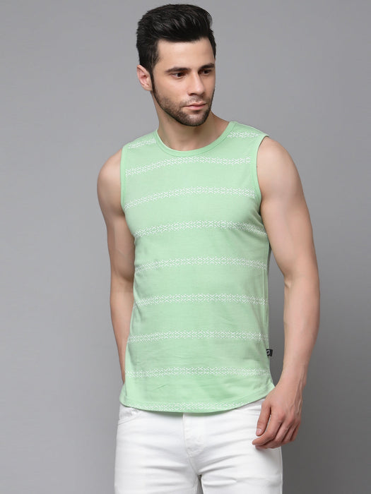 Mint Green Printed Cotton Sleeveless Vest T-Shirt