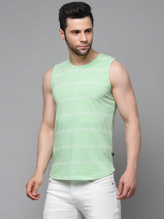 Mint Green Printed Cotton Sleeveless Vest T-Shirt