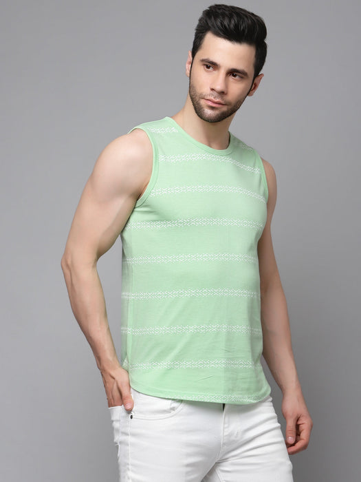 Mint Green Printed Cotton Sleeveless Vest T-Shirt