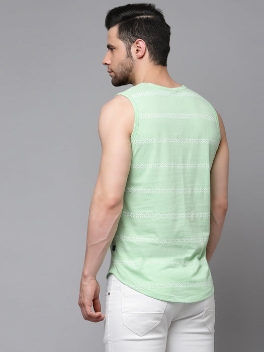 Mint Green Printed Cotton Sleeveless Vest T-Shirt