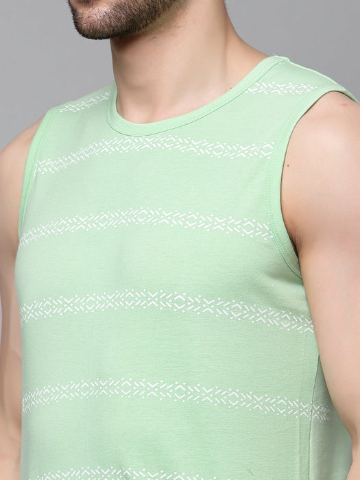 Mint Green Printed Cotton Sleeveless Vest T-Shirt