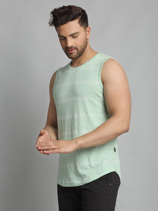 Mint Green All Over Printed Cotton Sleeveless Vest T-Shirt