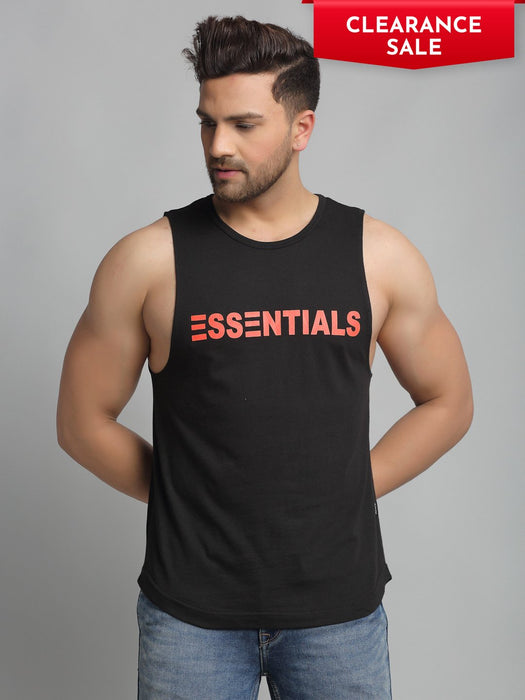 Black ESSENTIALS Cotton Sleeveless Vest T-Shirt