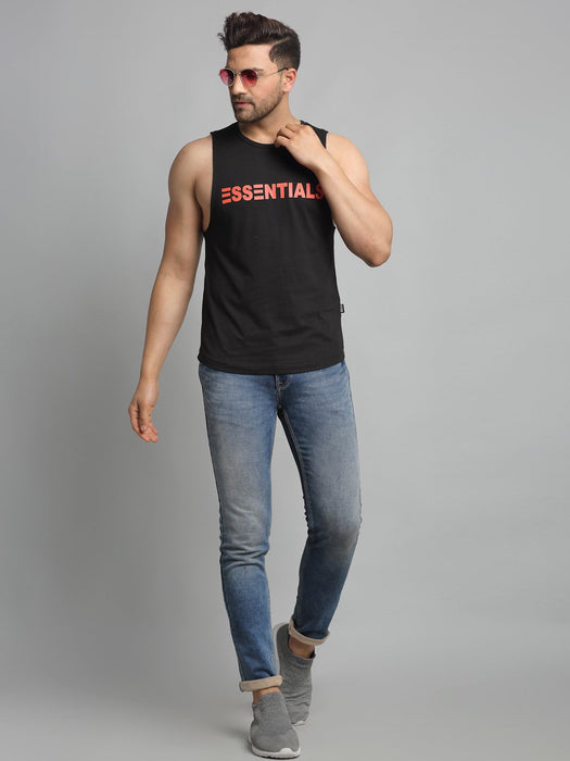 Black ESSENTIALS Cotton Sleeveless Vest T-Shirt