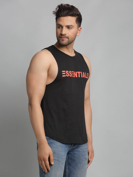 Black ESSENTIALS Cotton Sleeveless Vest T-Shirt