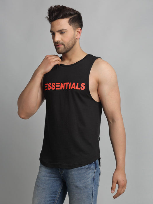 Black ESSENTIALS Cotton Sleeveless Vest T-Shirt