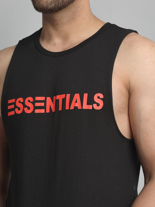 Black ESSENTIALS Cotton Sleeveless Vest T-Shirt