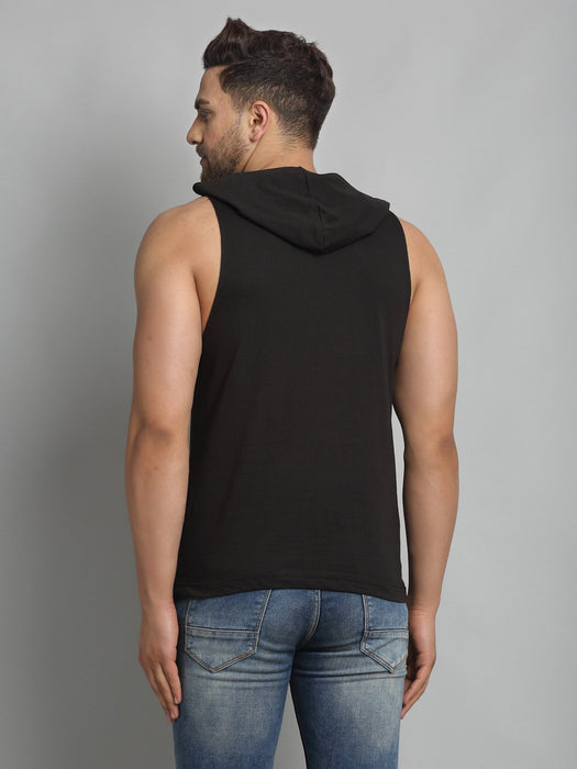 Black Hooded Cotton Sleeveless Vest T-Shirt