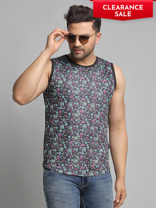 Black All Over Graphic Printed Sleeveless Vest T-Shirt