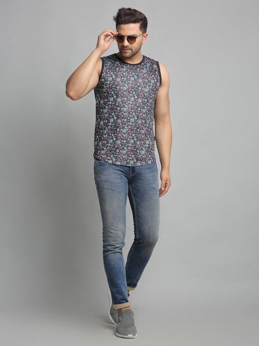 Black All Over Graphic Printed Sleeveless Vest T-Shirt