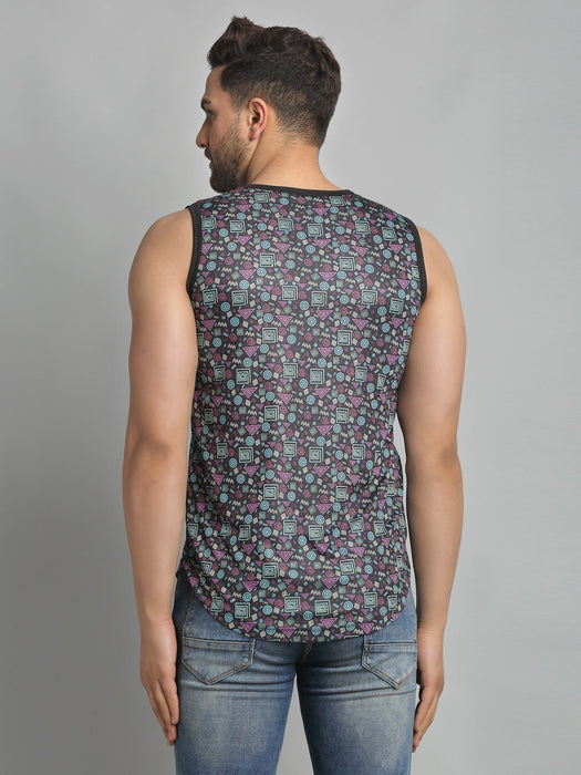 Black All Over Graphic Printed Sleeveless Vest T-Shirt