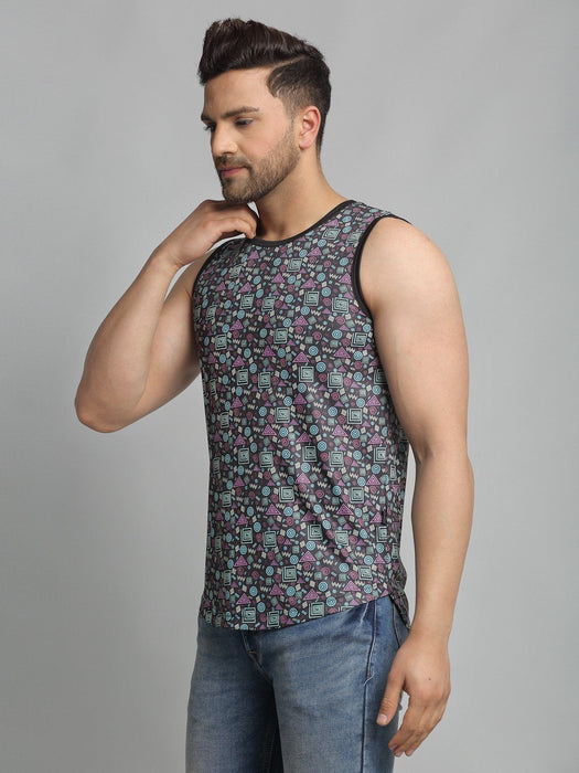 Black All Over Graphic Printed Sleeveless Vest T-Shirt