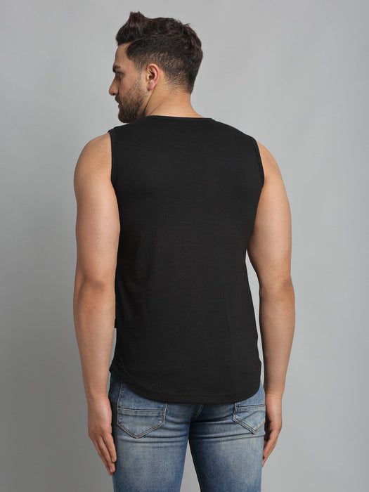 Black Color Block Cotton Sleeveless Vest T-Shirt