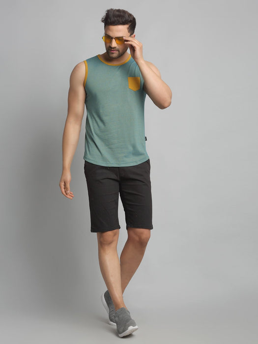 Self Texture Stripe Cotton Sleeveless Vest T-Shirt