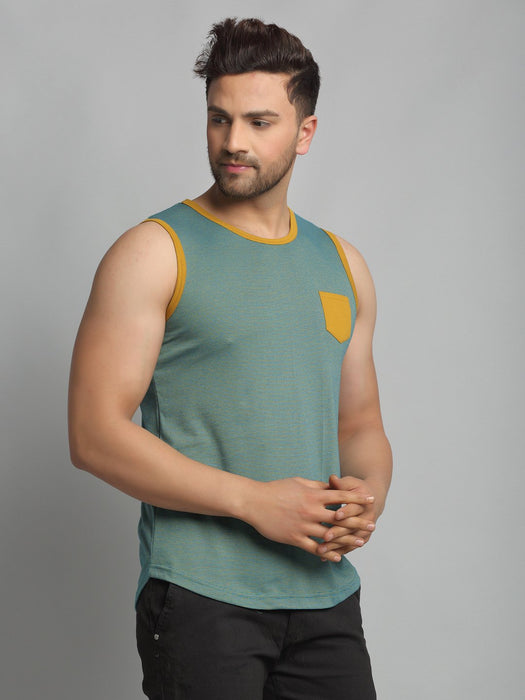 Self Texture Stripe Cotton Sleeveless Vest T-Shirt