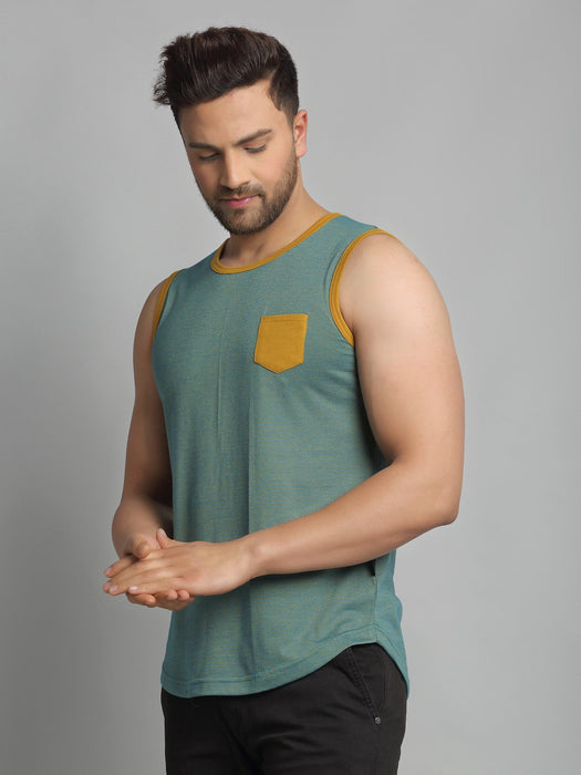 Self Texture Stripe Cotton Sleeveless Vest T-Shirt