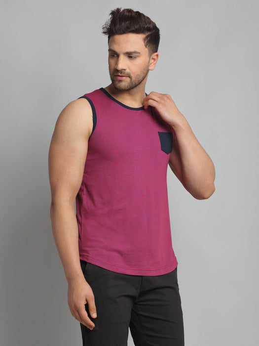 Self Texture Stripe Cotton Sleeveless Vest T-Shirt