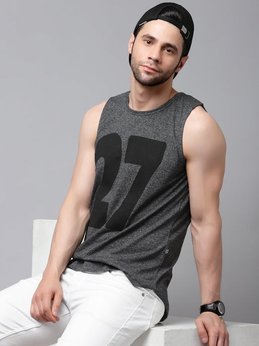 Charcoal Numerical Print Cotton Sleeveless T-Shirt Vest