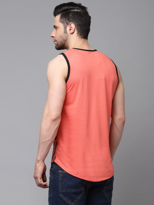 Orange Geometric Printed with Curved Bottom Round Neck Sleeveless T-Shirt Vest