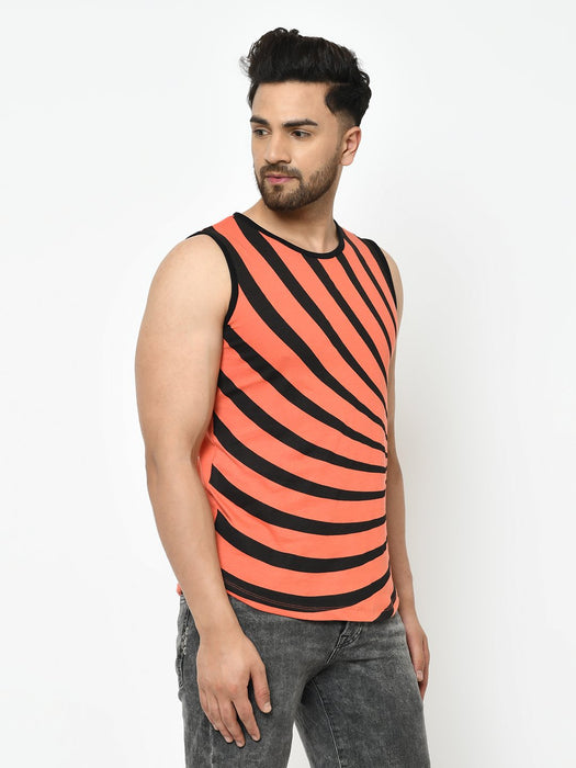 Pink Geometric Printed With Curved Bottom Sleeveless T-Shirt Vest