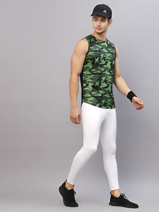 Green Camouflage Round Neck Sleeveless Activewear T-Shirt Vest