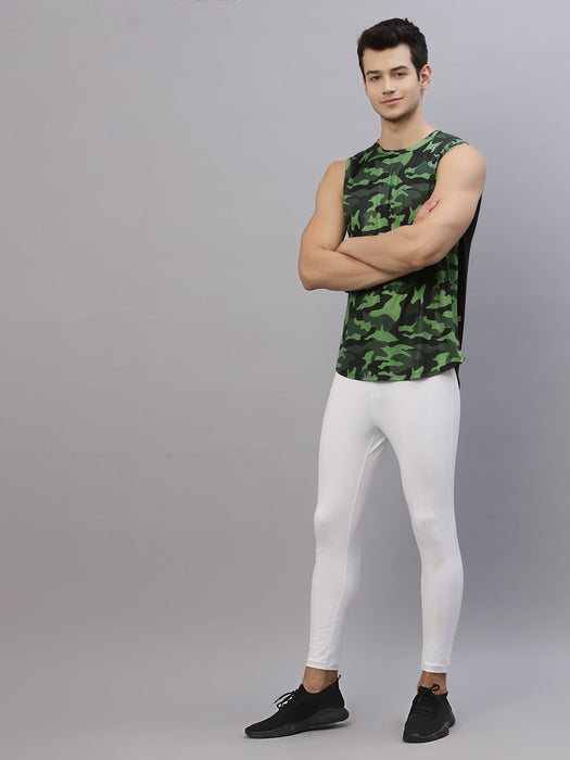 Green Camouflage Round Neck Sleeveless Activewear T-Shirt Vest