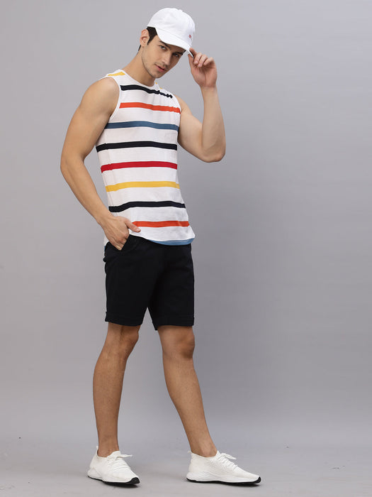 Multi Stripe Round Neck Sleeveless Vest