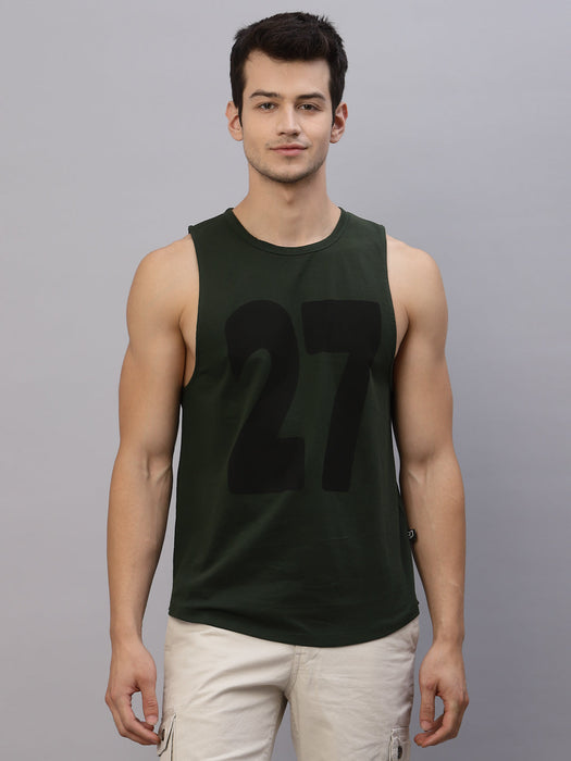 Mint Printed Round Neck Sleeveless T-Shirt Vest