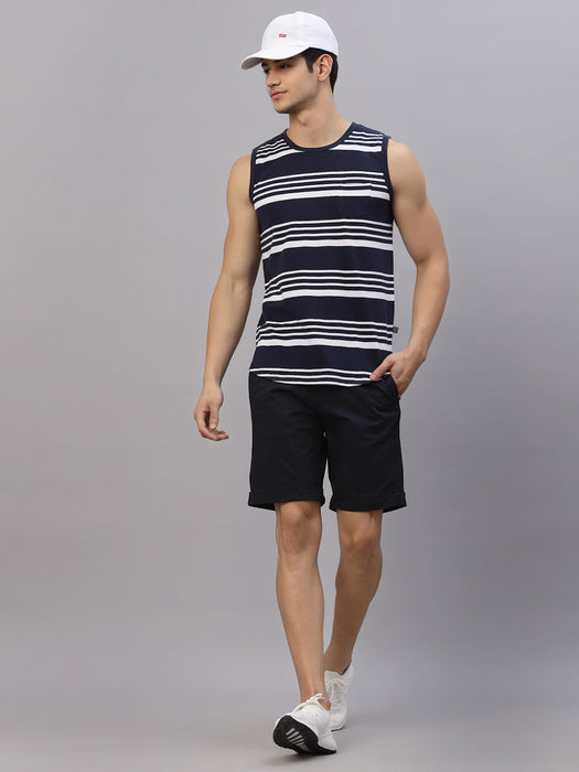 White Navy Striped Round Neck Sleeveless T-Shirt Vest