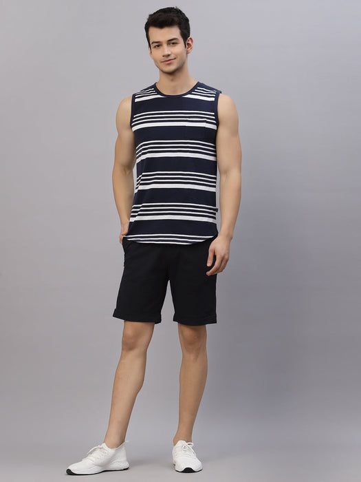 White Navy Striped Round Neck Sleeveless T-Shirt Vest