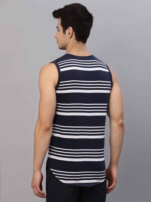 White Navy Striped Round Neck Sleeveless T-Shirt Vest