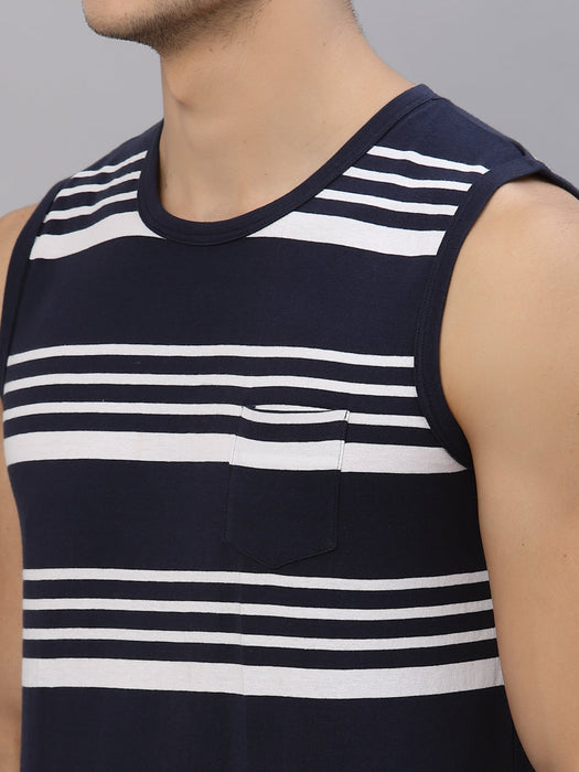 White Navy Striped Round Neck Sleeveless T-Shirt Vest