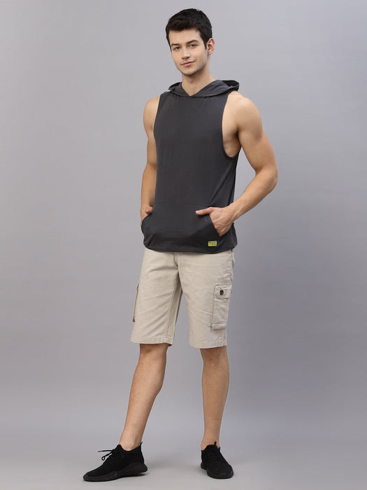 Dark Grey  Hooded With Kangaroo Pocket Sleeveless T-Shirt Vest