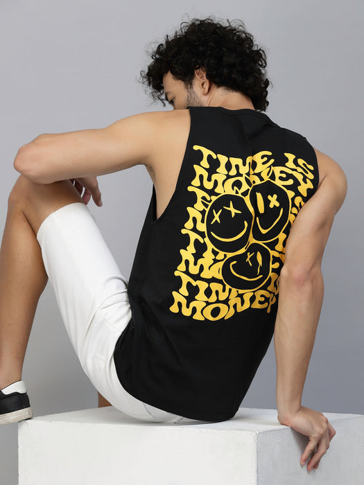 Typography Placement Back Print Cotton Jersey Vest T-Shirt