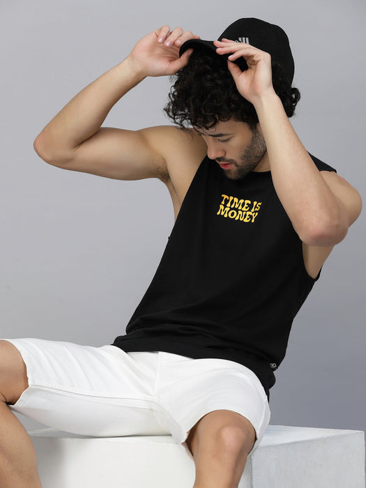 Typography Placement Back Print Cotton Jersey Vest T-Shirt