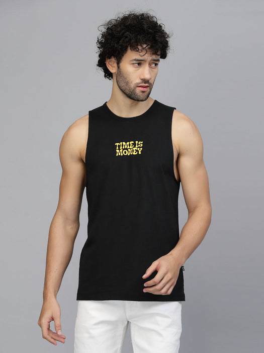 Typography Placement Back Print Cotton Jersey Vest T-Shirt