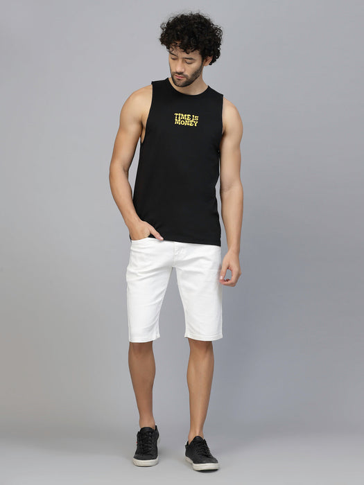 Typography Placement Back Print Cotton Jersey Vest T-Shirt