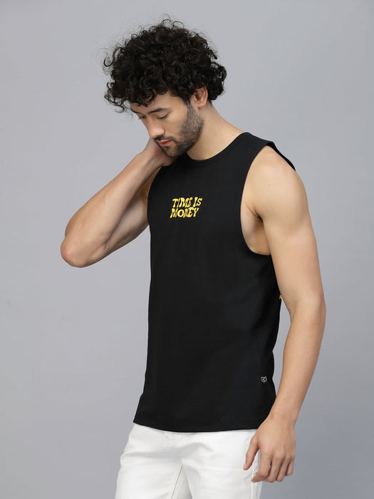 Typography Placement Back Print Cotton Jersey Vest T-Shirt