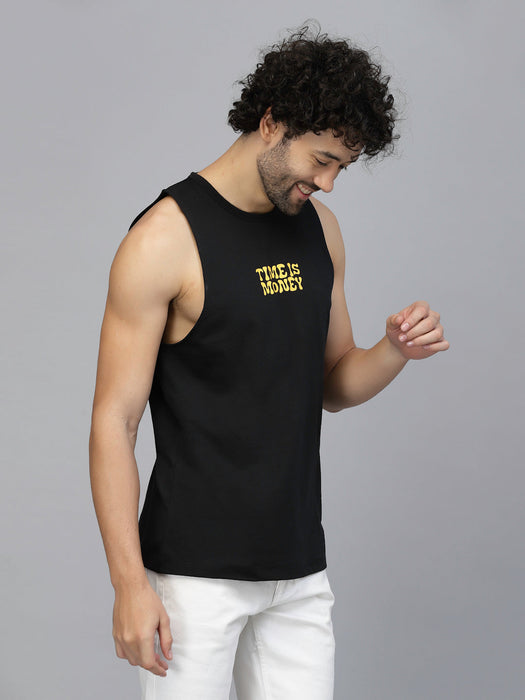 Typography Placement Back Print Cotton Jersey Vest T-Shirt