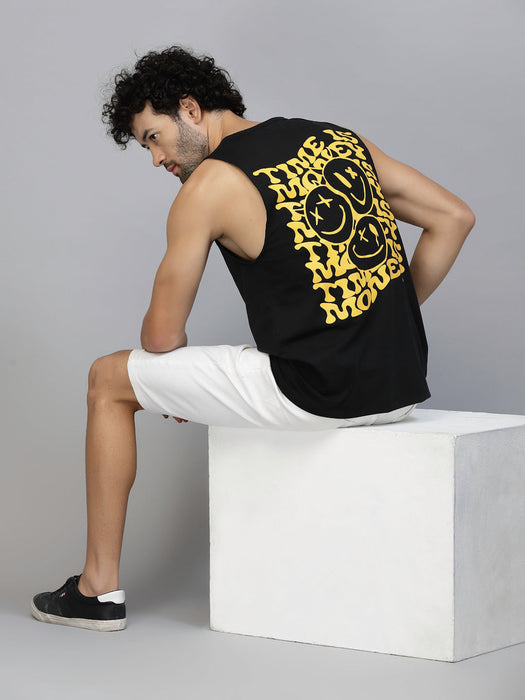 Typography Placement Back Print Cotton Jersey Vest T-Shirt