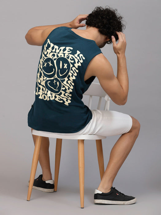 Typography Placement Back Print Cotton Jersey Vest T-Shirt