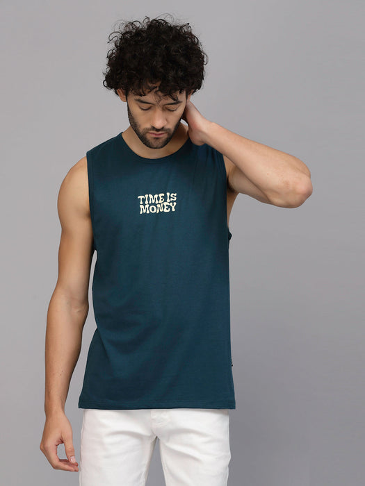 Typography Placement Back Print Cotton Jersey Vest T-Shirt