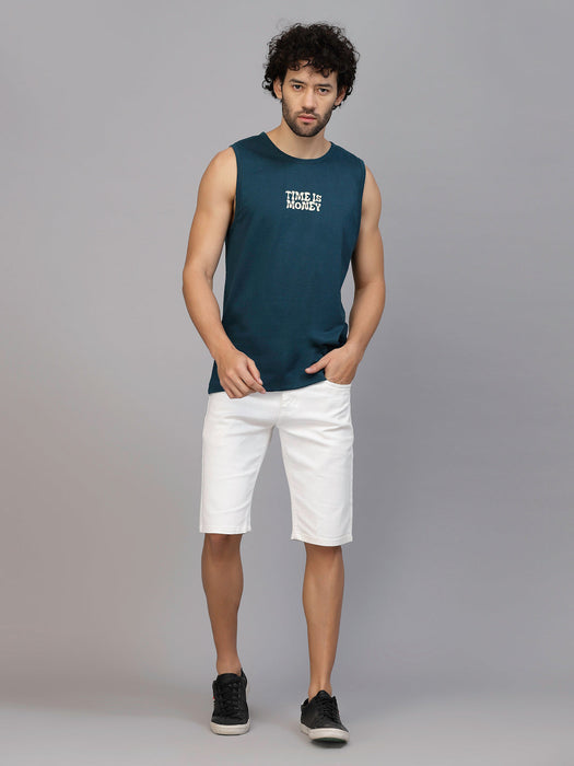 Typography Placement Back Print Cotton Jersey Vest T-Shirt