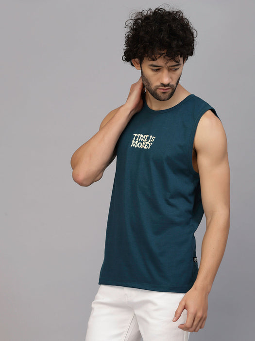 Typography Placement Back Print Cotton Jersey Vest T-Shirt