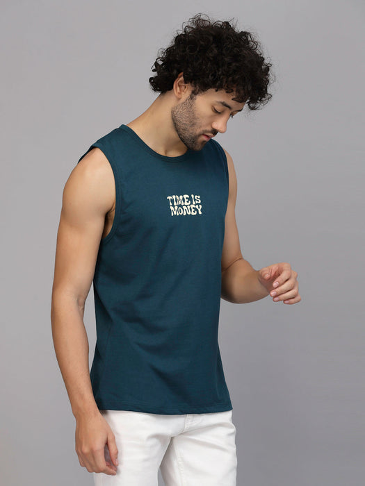 Typography Placement Back Print Cotton Jersey Vest T-Shirt